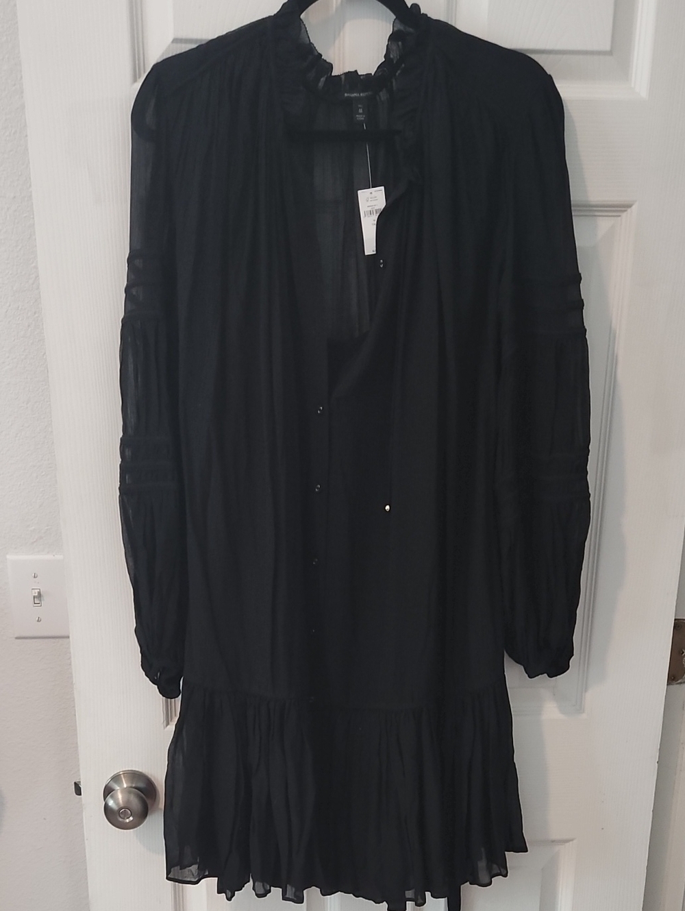 Banana Republic Black Long Sleeve Ruffle-Hem Midi Dress